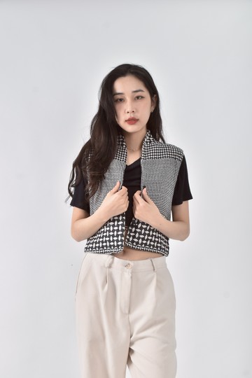 (M) acote春夏棉質無袖圖紋背心黑色上衣