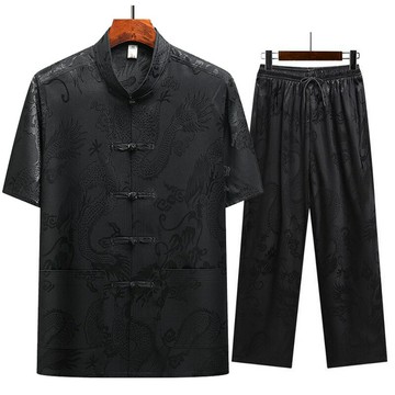 【巴黎精品】現貨+預購 新中式唐裝套裝中國風襯衫長袖冰絲上衣長褲休閒男裝-古風男裝2色a1kr21