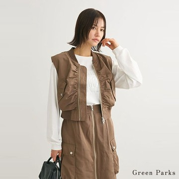 Green Parks  褶皺剪裁雙口袋拉鍊MA-1背心