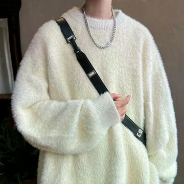 毛衣男 水貂絨 秋冬 上衣 男裝 高級感 針織衫外套 寬鬆 休閒 慵懶風 軟糯毛衣