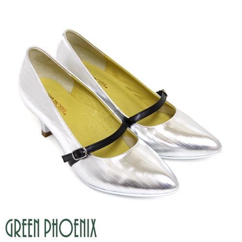 【GREEN PHOENIX】復古直條紋義大利小羊皮中跟尖頭瑪莉珍鞋-女款 國際精品 U28-22004
