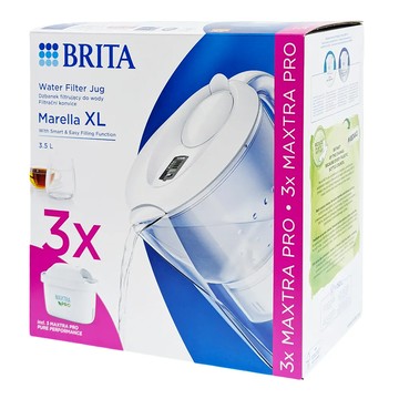 【1壺3芯限定組】德國原裝BRITA Marella XL馬利拉濾水壺3.5L白(內含3入PRO濾芯) 