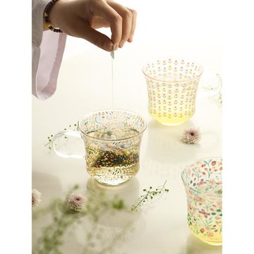 藍蓮花家居高顏值水杯高硼硅玻璃馬克杯喝水帶把手家用耐高溫杯子