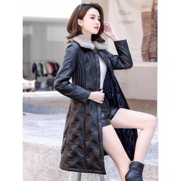 KARME MAJE海寧真皮羽絨服女中長款韓版水貂毛領白鴨絨皮衣外套潮