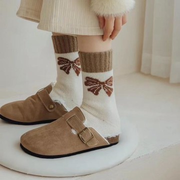秋冬新款暖絨仿羊毛襪女日系撞色泡泡口中筒襪鏤空麻花紋加厚女襪