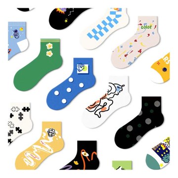 春夏薄款卡通短襪女潮ins簡約字母插畫襪街頭百搭學院風純棉長襪