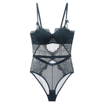 白色透明蕾絲連體衣塑身緊身性感惑內衣套裝帶胸罩文胸聚攏厚杯