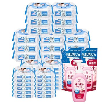 【Baan 貝恩】嬰兒保養柔濕巾80抽15包+嬰兒保養柔濕巾20抽24包+愛樂寶 寶貝奶嘴奶瓶清潔泡泡1罐2補-廠商直送