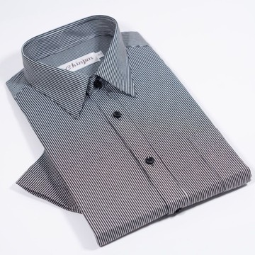 【CHINJUN】勁榮抗皺襯衫 (任3件999)-短袖、黑底白條紋、s2306 台灣現貨 男襯衫 商務 口袋 硬領