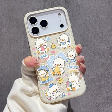 可愛小鴨子 適用蘋果17PROMAX保護殼iPhone16 15 14 13 12 11  大孔鏤空軟殼 質感皮紋