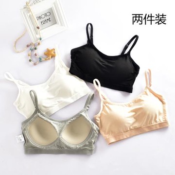 女夏抹胸文胸無鋼圈帶胸墊少女學生兩件裝短款吊帶小背心裹胸內衣