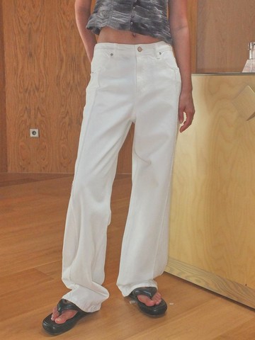 Fringe Line Denim Pants_White