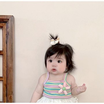 Mini baby🌷夏季女童寶寶泫雅風彩虹立體小花弔帶背心花苞褲套裝