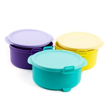 熱銷特百惠550ml可麗大圓碗4件套密封冷藏保鮮盒微波飯盒便當盒帶提手