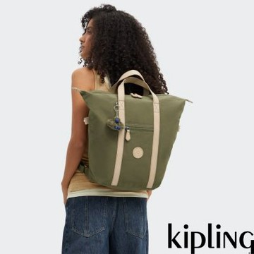 Kipling 橄欖綠拼接旅行手提後背包-NEW ART BACKPACK