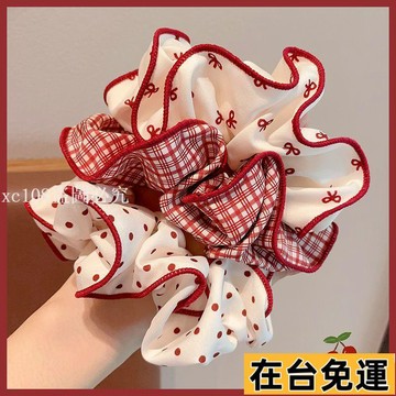 🚚限時下殺🚚飾品💎波點格子紅色系大腸圈不傷發發繩女孩扎丸子頭髮圈高彈力頭繩髮飾