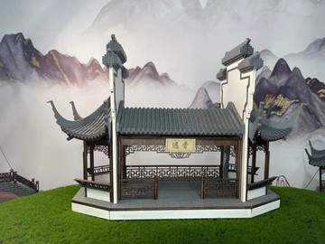 古風建築房屋模型木製工藝品長廊建築房子模型拼裝微縮古建築走廊