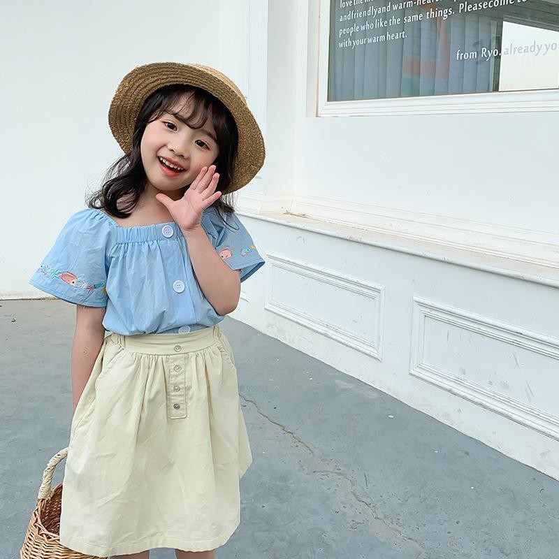 ブラウス 半袖 トップス キッズ 子供服 女の子 シャツ スクエアネック