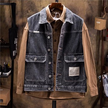 胖子牛仔馬甲男裝潮坎肩褂子寬松大碼休閑無袖外套秋季款工裝外穿