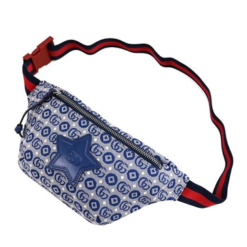 GUCCI 502095 GG LOGO星星皮標緹花款斜背胸口包/腰包.深藍