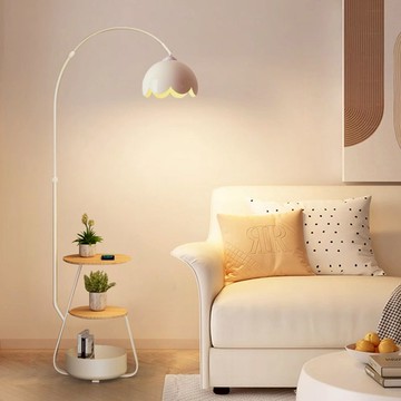 110V落地燈 奶油新款落地燈客廳沙發氛圍釣魚燈臥室床頭茶幾一體立式花朵臺燈 最低價 快速出貨