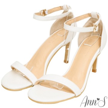 Ann’S不踩雷美腿製造機一字帶涼鞋-細帶8公分高跟-白