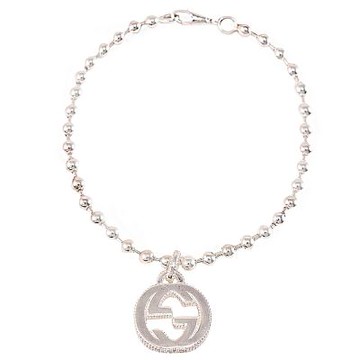 GUCCI Interlocking G 品牌GG LOGO小圓珠純銀手鍊(銀)