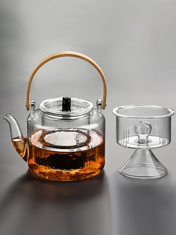 煮茶壺玻璃茶壺 蒸茶壺茶水分離耐高溫泡茶壺單壺家用茶具提梁壺