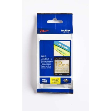 【 BROTHER】兄弟牌 珠光白底金字 12mmx4M 華麗護貝標籤帶 / 包 TZe-PR234