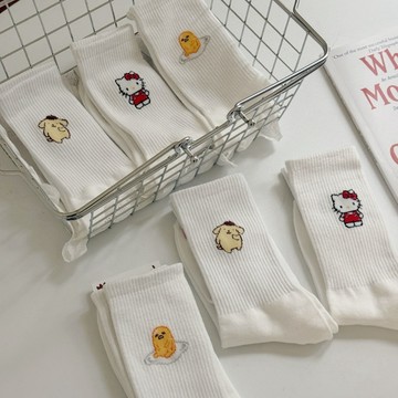 🔥隔日配｜KTUSA 三麗鷗 SANRIO 經典人物長襪 可愛 卡通襪 凱蒂貓 布丁狗 蛋黃哥 白色長襪 簡約長襪 襪子