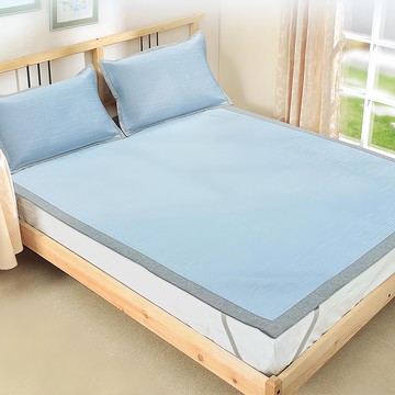 Cotton Field 棉花田傢飾 涼感紗冰絲床蓆組  雙人  藍格  涼感墊 + 枕套 2個