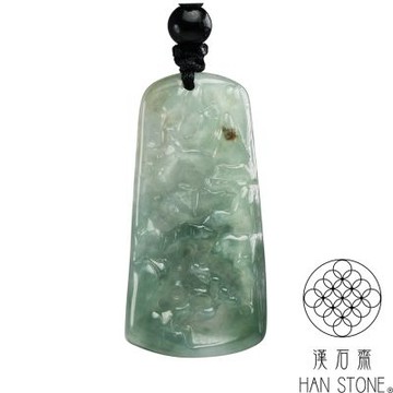 【漢石齋】天然翡翠A貨 小山水玉佩項鍊 冰種飄花(20*41*6mm)