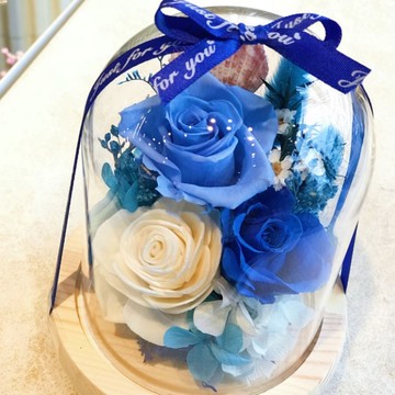 永生花 水晶 玻璃盅 12x15.5cm (藍)【NANA MAGIC】手作乾燥花推薦