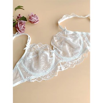小芬歐美風超薄文胸大胸顯小薄款透明透氣蕾絲性感內衣女90CD95CD