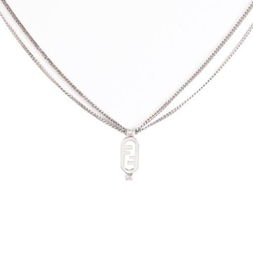 FENDI 8AK330 OLock FF LOGO 小鉚釘鏤空吊墜鎖骨項鍊.銀