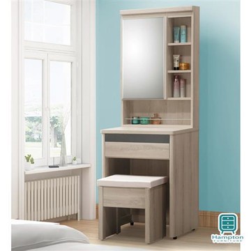 【Hampton 漢汀堡】埃理克白橡木2尺鏡台桌椅組