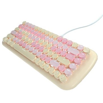 有線青粉軸機械鍵盤鼠標套裝圓鍵女生可愛小鍵盤87便攜發光