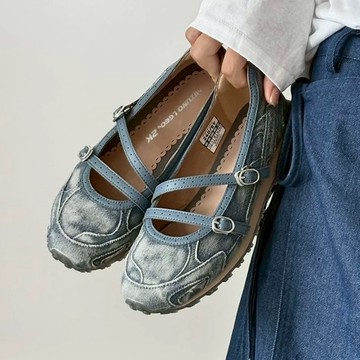 MIZUNO LG 60S MJ 丹寧 牛仔藍 復古 芭蕾鞋 瑪莉珍鞋 小羊皮 美津濃 D1GH253001