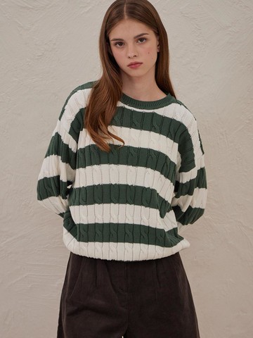 Daily Stripe Round Neck Knit Green