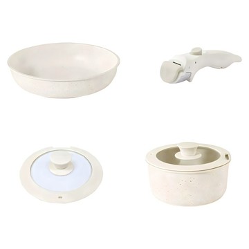 ANDY MAY2 韓森不沾鍋具4件套組  1套  米白色  奶鍋 + 奶鍋蓋 + 深煎鍋 + 可拆式手把