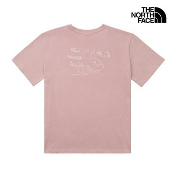 【The North Face 官方旗艦】北面女款粉色純棉手繪圖案短袖T恤｜8JKZ0SO