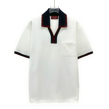 (XL) gucci質感棉質polo衫白色短袖上衣
