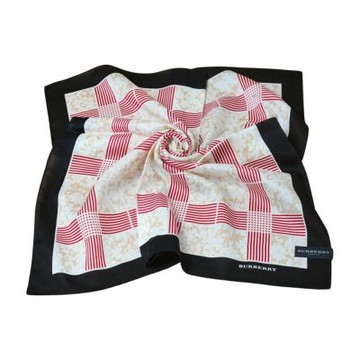 BURBERRY 經典格紋撞色格紋花卉圖騰大帕領巾(黑邊系/58CM)