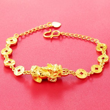 隔日到貨 必勝必贏 招財 轉運 辟邪 咬錢貔貅 仿真金 999 手鍊 咬錢貔貅 噴砂金 手鏈 不退色1034