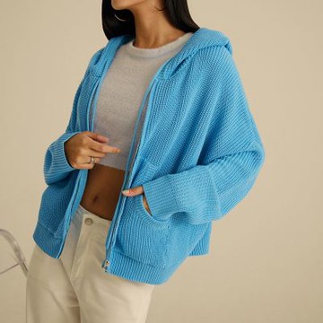 OB嚴選中大尺碼-多巴胺色系彈性針織連帽外套《FA2834》