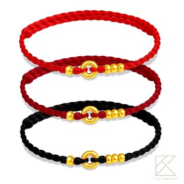 【TLH】黃金墜男女手工編織手繩 純金999 一生一世平安釦 約重0.03錢±0.01