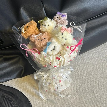 臺灣出貨 卡通玩偶花束 公仔玩偶花束 可愛羊毛 扭扭棒小狗花束 材料包 生日禮物 送女生七夕禮物 送女友禮物 永生花束