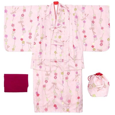 七五三 着物 3歳 女の子 被布セット 京都花ひめ 赤地着物 被布白刺繍