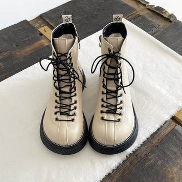 多孔系帶英倫風馬丁靴哈倫港風機車靴防風保暖厚底短靴復古女鞋潮