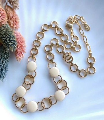 Vintage Jewelry 奶白琺瑯 摩登 簡約款 項鍊